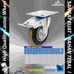 Roda Karet Rem Besi Caster Troli - Trolley BRAKE Castor Wheel LEGION